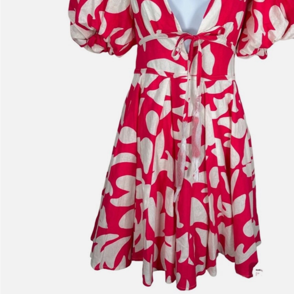 House Of Harlow 1960 Pink White Puff
Sleeve Linen Blend Dress